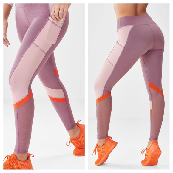Fabletics Pants - Fabletics Powerhold Mesh Leggings Purple & Orange